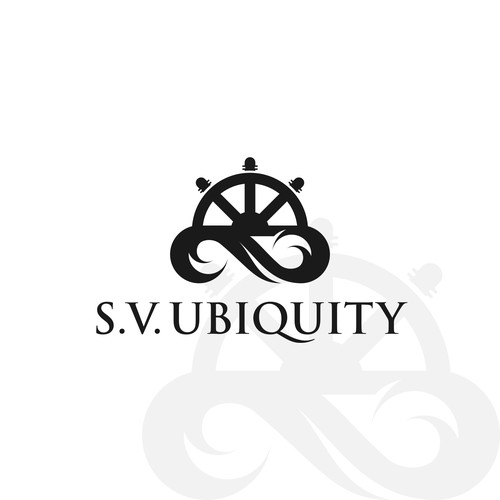 sailing logo, consist of a ship wheel and ocean waves