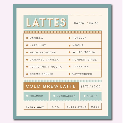 Sunrise Coffee Menu