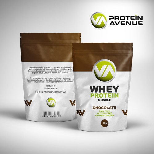 Chocolate protein supplement product label design concept