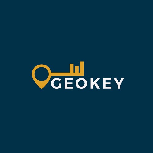 Geographic data analysis brand logo design - a key, location marker and graph/chart.