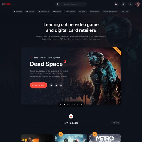 Dark, clean, and minimalist website redesign for a game store