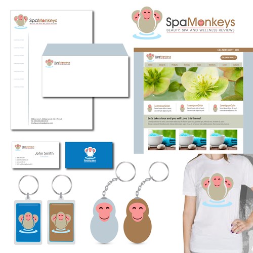 Create a cute, adorable mascot logo for Spa Monkeys