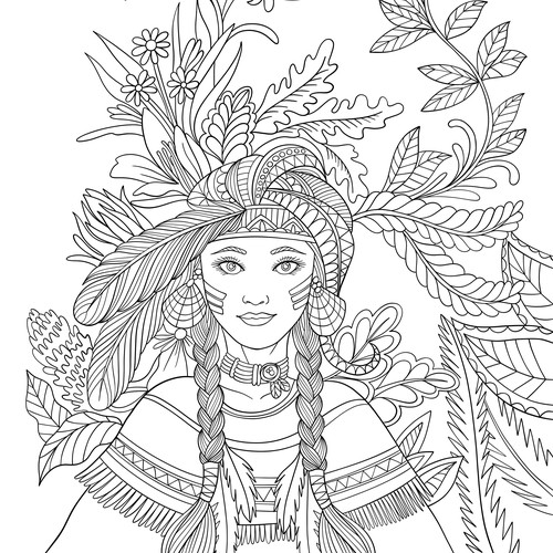 60 illustrations for Native American coloring book