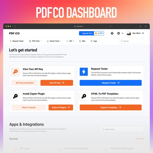 Dashboard for PDF Tools Site
