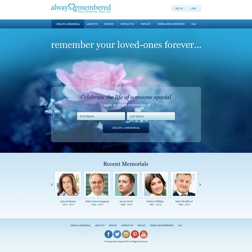 Design the winning homepage for Startup Alwaysremembered.com 