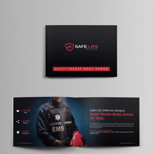 Booklet design for Safe Life Defense Body Armor! - High end and minimalist