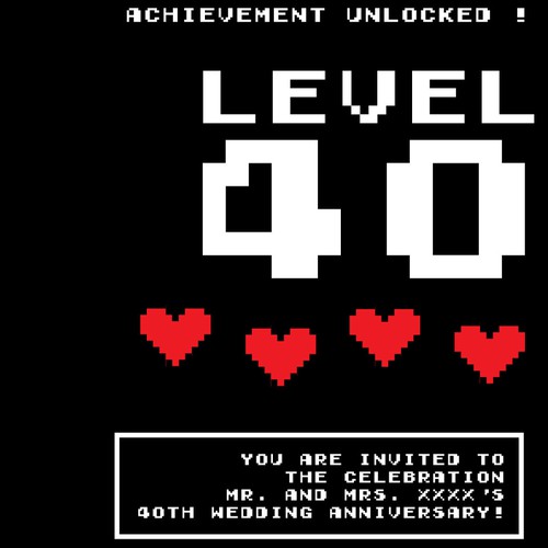 Old school, pixelated, game themed invitation