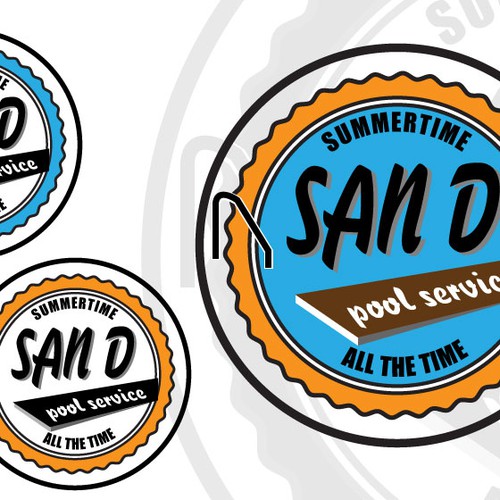Create a stunning modern or vintage badge logo illustration for pool service company