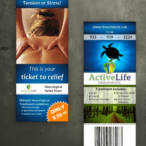 Neurological  Relief Ticket  needs a new postcard or flyer