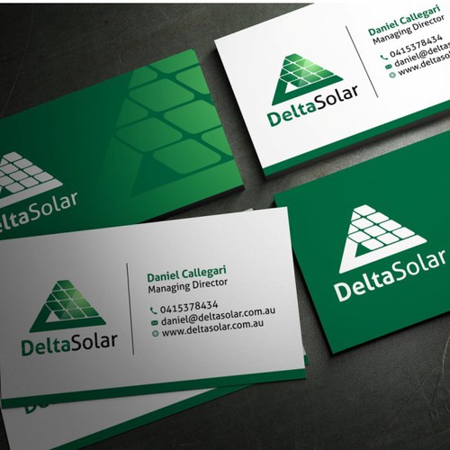 Create a winning logo and business card design for Delta Solar.