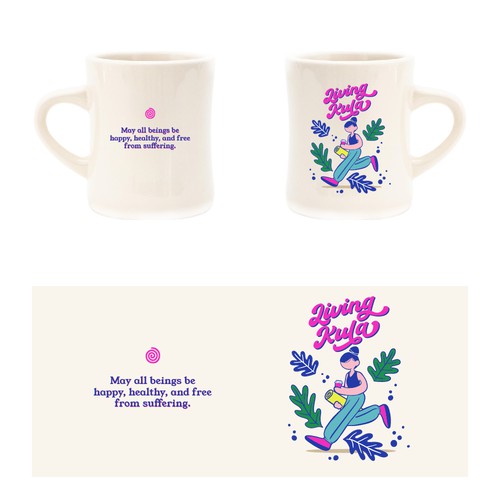 A retro mug design for a yoga community