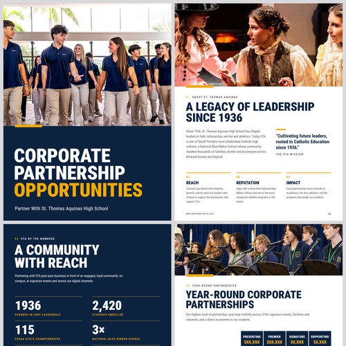 Corporate partnership brochure for a 90-year-old high school