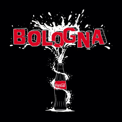 Restaurant uniform T-shirt whit coca cola bottle and Bologna skyline
