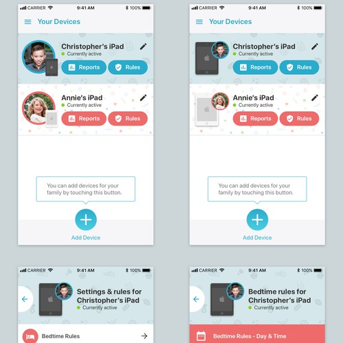 Design of Parental Control App Screens