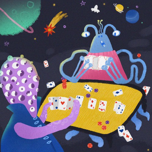 Outer Space Aliens Playing Poker
