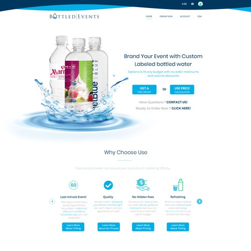 Website concept for bottled water for events