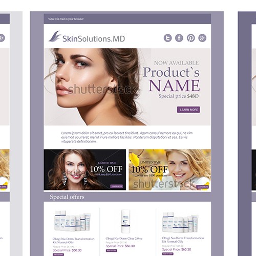Email Template for a skincare eCommerce site.