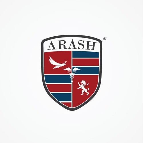 Bold, Red and Blue Arash Badge Logo Design