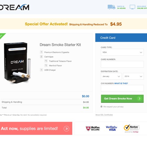 Redesign Checkout Page for DreamSmoke - Guaranteed.