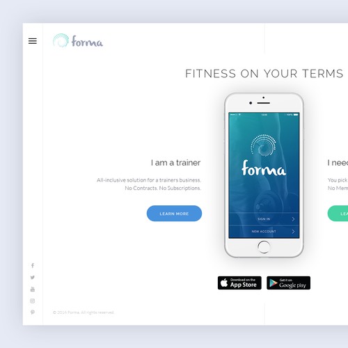 A minimal and clean landing page design for fitness app.