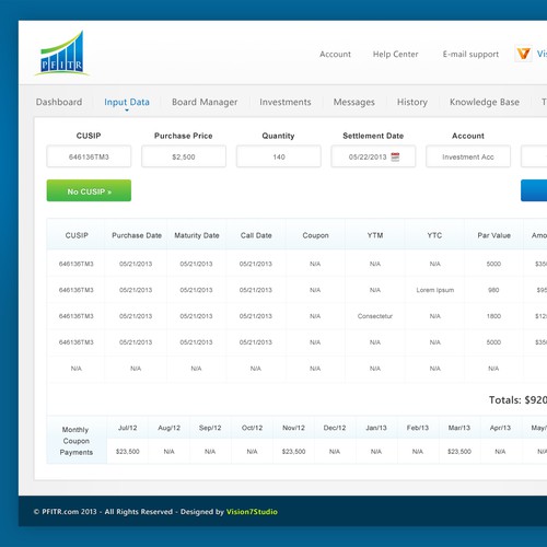 Investment Accounting Web Design for PFITR.   