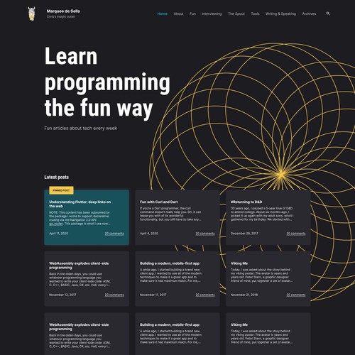 Landing page for a blog