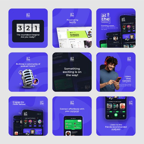 Social media posts designs for a new podcast app