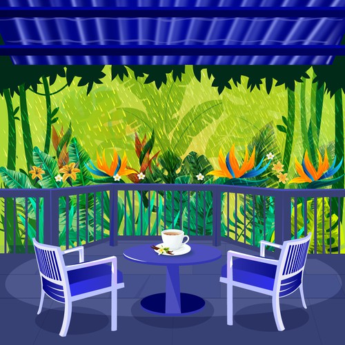 Tropical coffee shop illustration