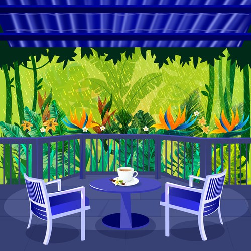 Tropical coffee shop illustration
