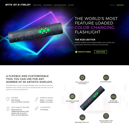 Homepage for a colour changing flashlight