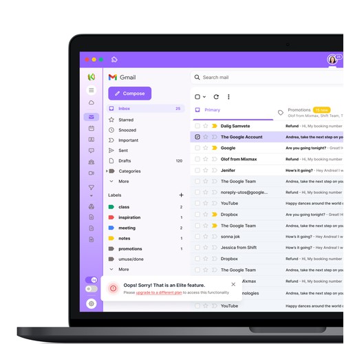 Redesign of Kiwi for Gmail Desktop Application