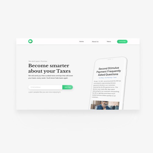 Landing page for a Tax newsletter