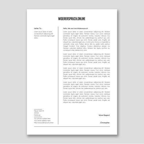 Letterhead for Widerspruch