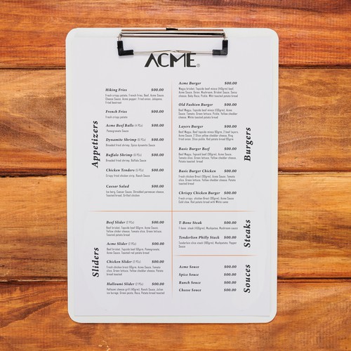 Acme's Restaurant Menu