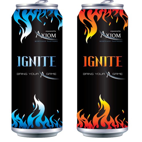 Create an energy drink label for Axiom Mortgage Partners