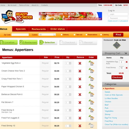 New website template for online restaurant ordering service