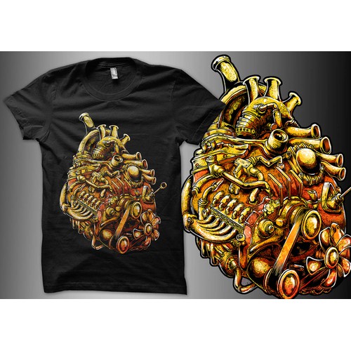 Heart-style car engine T-shirt