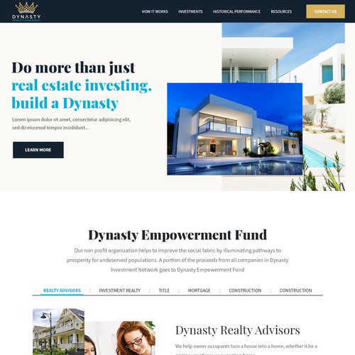Home Page for Investment real estate firm-
