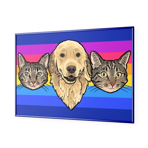 Custom Pet Portrait Wall Art with Colorful Striped Background
