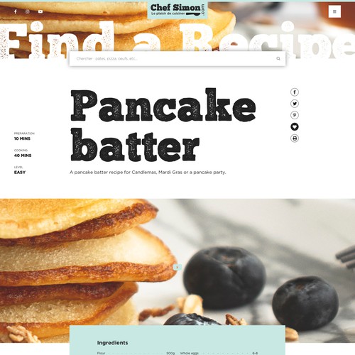 Recipe Landing Page Design for French Cooking Recipe Website