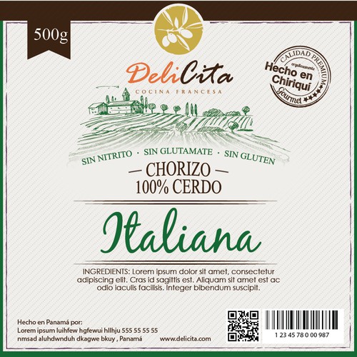 Eye-catching front label for our gourmet sausages