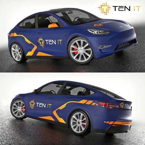 Elegant car wrapping (Tesla) for an IT company