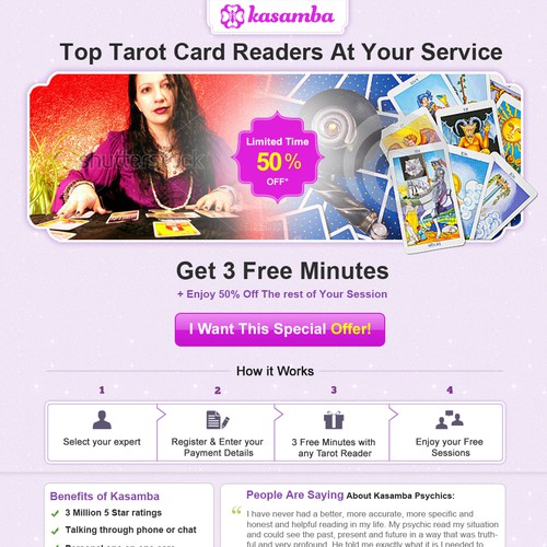 Create another winning landing page for a psychic website