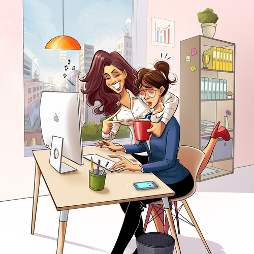 4 colorful funny Office Buddy Illustrations