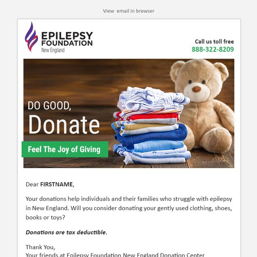 Email design to generate donations of gently used clothing and household goods.