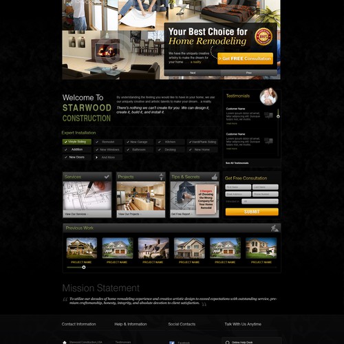 Starwood Construction needs new artistic, creative home remodeling website design