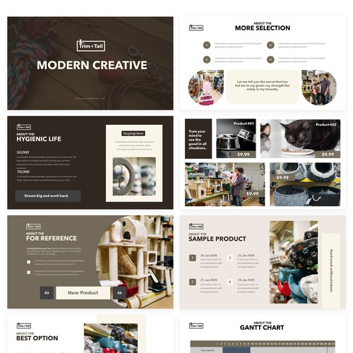 a modern & simple PowerPoint template for a cat supplies/furniture company
