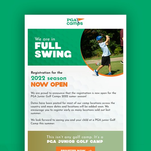 Email design for a junior golf camp
