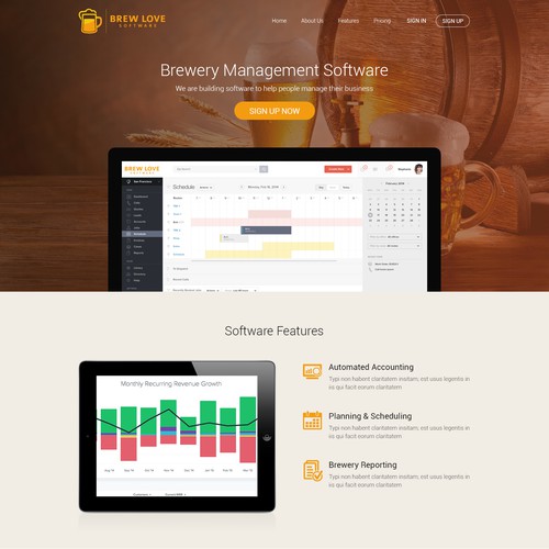 Landing page for Brewery Software