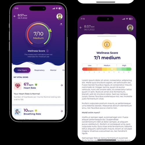 Wellness "vital signs" app - redesign